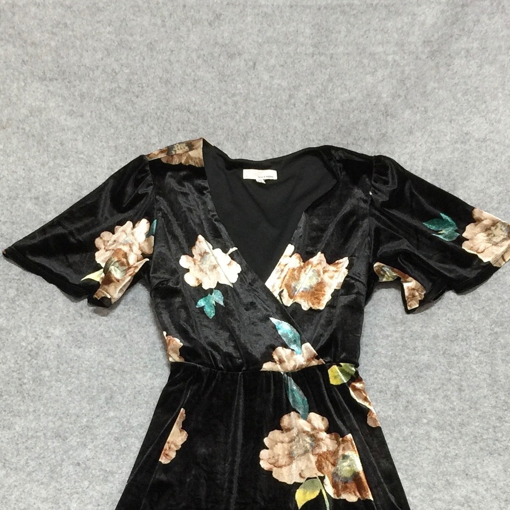 June & Hudson Black Floral Velvet Wrap‎ Midi Dress XL Short Sleeve - Picture 3 of 8
